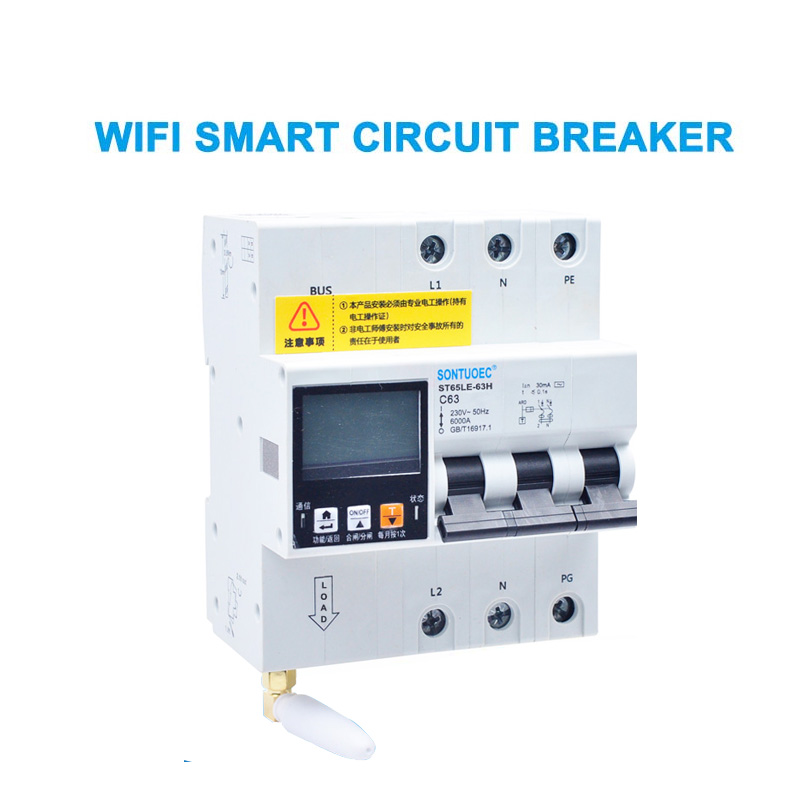 WiFi 4G Tuya ST65LE-63H Seria Multi Funksionale RCBO Breaker Circuit Inteligjent